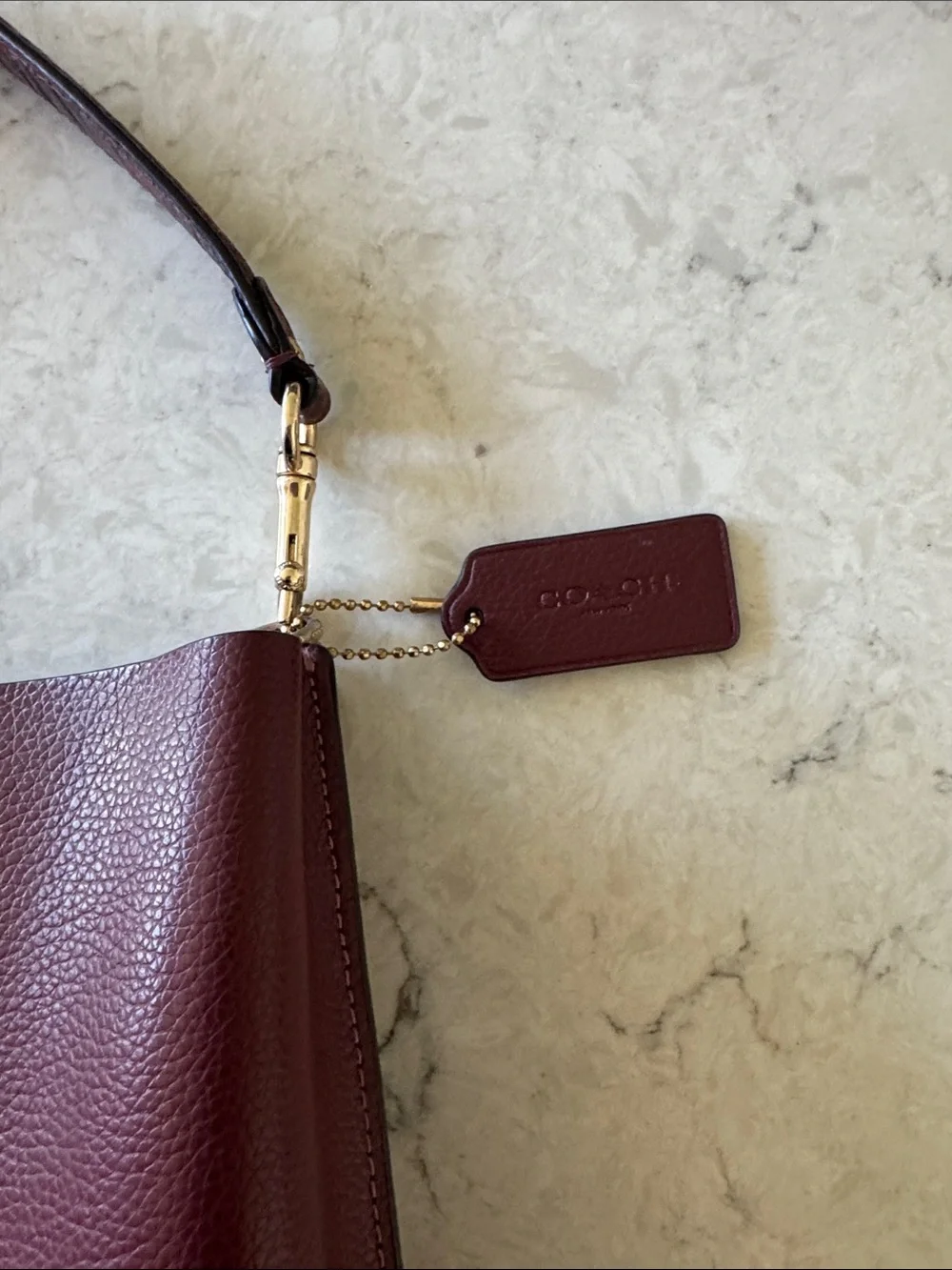 COACH Mollie 22 Pebbled Leather Bucket Bag in Burgundy with Gold Hardware